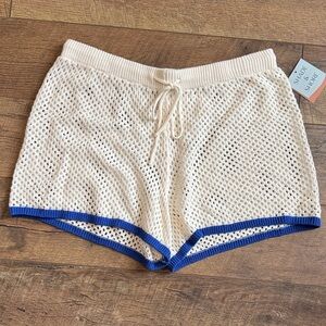 Shade & Shore Cream and Blue Swim Coverup Shorts